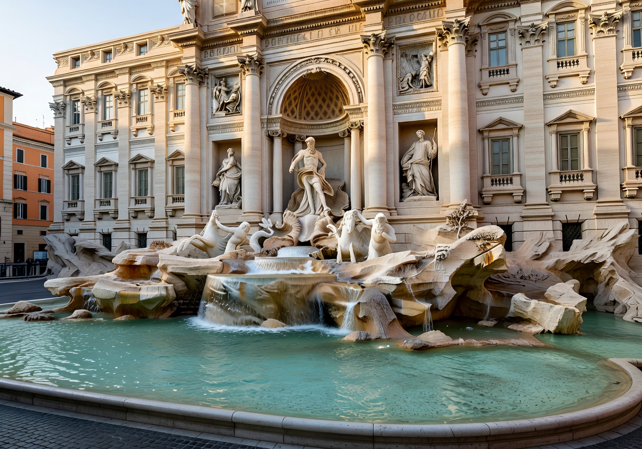 Beautiful Trevi Fountain in Rome without crowds