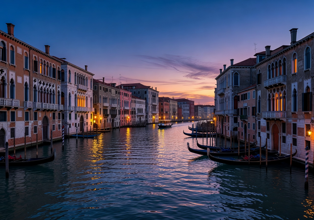 Venice Grand Canal illuminated at twilight